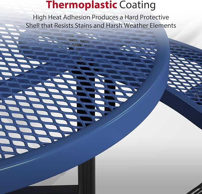 Leisure Craft Metal Picnic Table with Bench - 46" Round Outdoor Dining Table with Umbrella Hole, Heavy Duty Thermoplastic Coating, ADA Compliant, Commercial Grade Furniture Made in USA - Navy