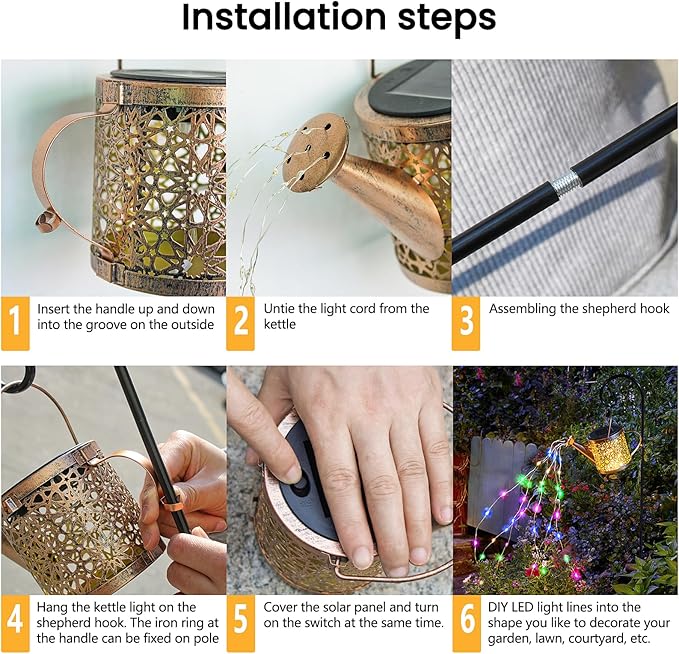Solar Lights Outdoor Decorative, Metal Solar Watering Can Lights Waterproof, Small Hanging Gardening Decor for Yard Outside Patio Lawn, Mother’s Day Gifts, Birthday Gifts for Mom Grandma(Colorful)