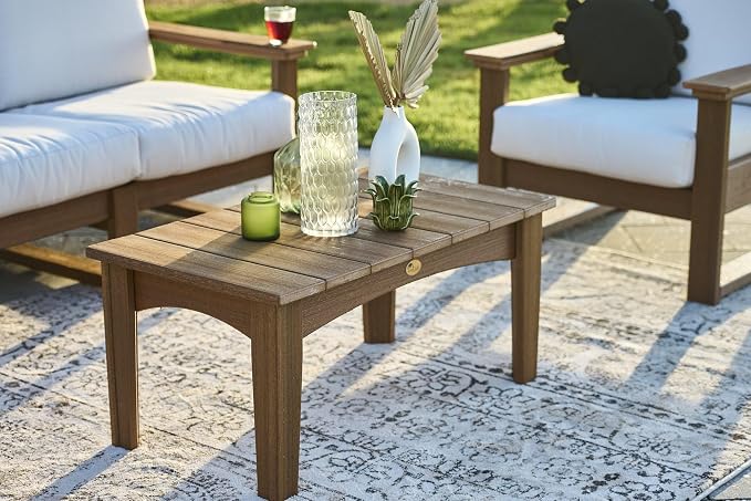LuxCraft Island Coffee Table – HDPE Poly Lumber Outdoor Patio Table, Weather-Resistant Coastal Style, Low-Maintenance Durable Design (Antique Mahogany)