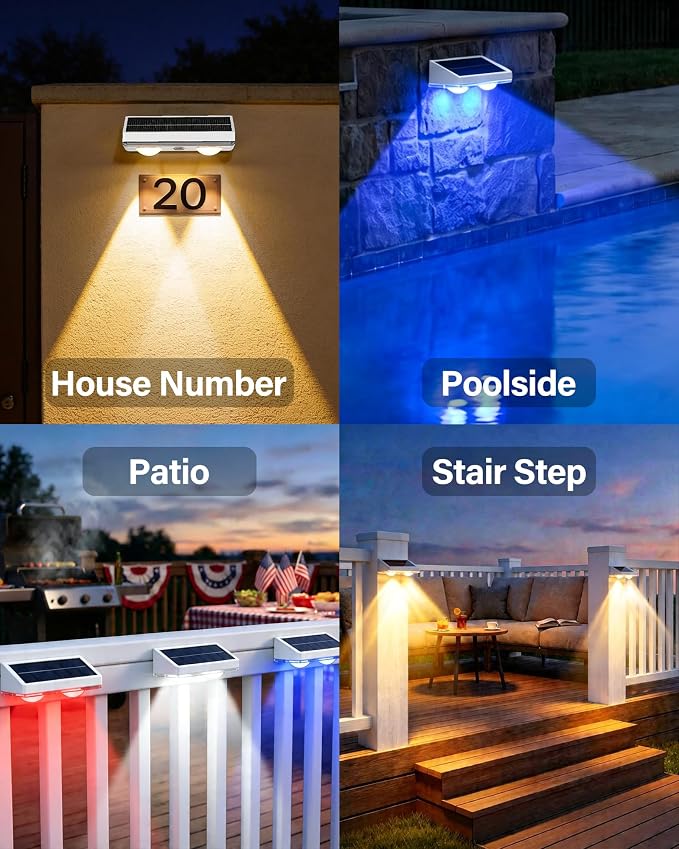 Solar Fence Lights Outdoor, 6 Pack Fence Lights Solar Powered