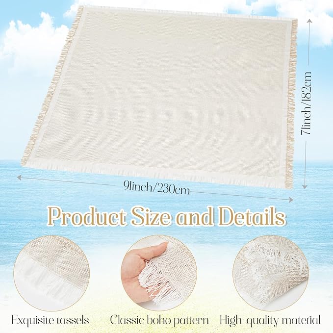 Wesiti 2 Pcs Low Picnic Table Foldable Lightweight Picnic Table Set 34" x 23" with Extra Large Outdoor Camping Blanket Sandproof Boho Beach Woven Cotton Yarn Blanket for Camping Beach Patio