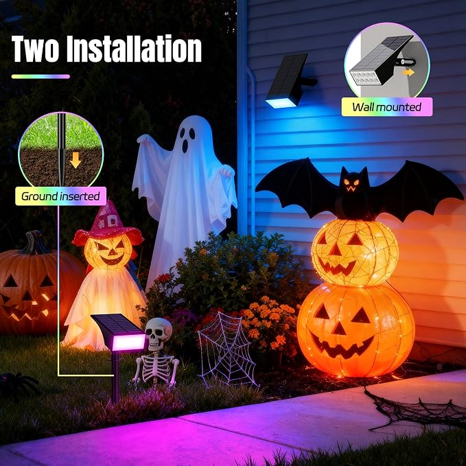 WENATY Solar Spot Lights Outdoor Waterproof, 12 Pack Solar Spotlights, RGB | 7 Lighting Modes, Color Changing Solar Powered Landscape Flood Lights for Halloween & Christmas Decorations Yard Garden Tree