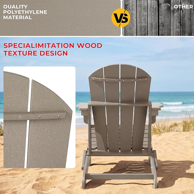 Costaelm Patio Conversation Set, 5 piece Balcony Furniture, Small Patio Firepit Furniture Outdoor Adirondack Square Coffee Table and Chair for Backyard Lawn Porch Pool Garden, Weathered Wood