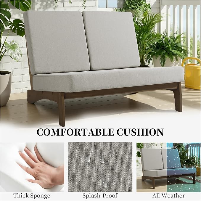 All Weather Patio Furniture Sets, 4 Pieces Teak Wood Outdoor Sectional Futniture Patio Sofa Chair Backyard Conversation Set with Solid Wooden Coffee Table - Light Camel