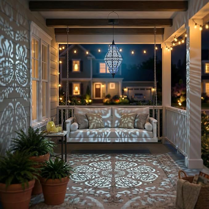 Twinkya 2 Pack Hanging Solar Lights Outdoor Garden Decor, Waterproof Plastic Moroccan Solar Powered Lantern Lamp, Outside Decorations for Patio Yard Porch Backyard Decor, Gardening Gifts for Women Mom