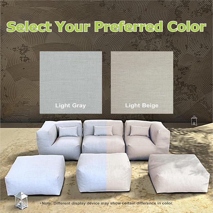 ANNYH PortoCervo 6PCS Patio Outdoor Furniture Sectional Conversation Set Combines 1 Middle & 2 Corner Chairs, 3 Ottoman, Foam Filled Bean Bag Chairs Modular Contemporary Sofa Comfy Couch, Light Beige