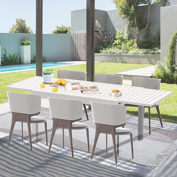 Domi Aluminum Patio Extendable Dining Table 35"- 71", Adjustable Indoor Outdoor Patio Dining Table with E-Coating for 4-6 Person Garden Lawn Porch Bistro Furniture, Elegant Ivory White