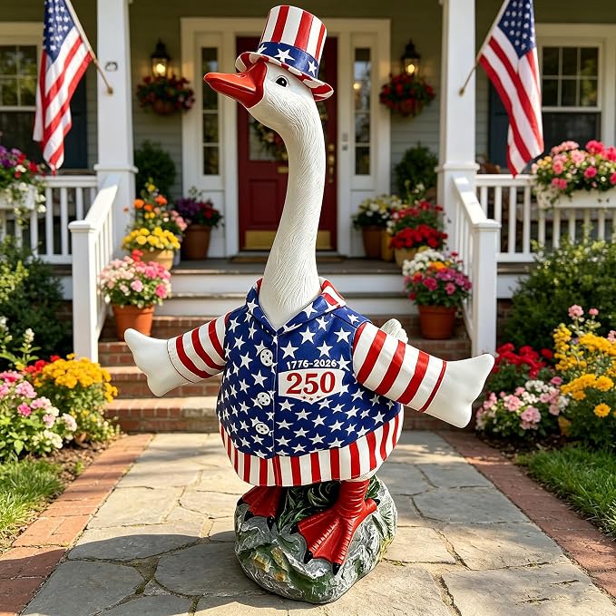 Porch Goose Statue Outdoor 20" Large White Porch Goose Garden Decor,Goose Sculpture for Lawn,Patio,Balcony,Yard Ornament,Cute Resin Goose Figurine Gifts for Mom Grandma Women