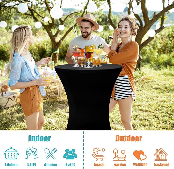 Camp Field 2 Packs Round Folding Cocktail Tables with Black Covers, 32 inch High Top Highboy Bar Height Tables, Portable Pub Bistro Furniture for Weddings, Parties, Events, Indoor Outdoor