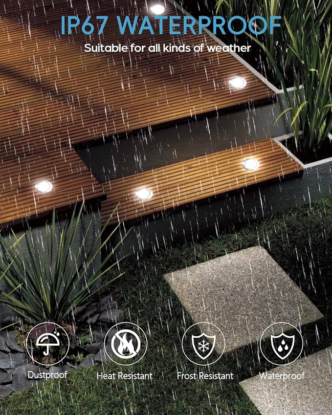 HIBOITEC 22 Packs Low Voltage Deck Lights Kit with Transformer Dimmable Timer and Photocell Sensor Outdoor Recessed LED Deck Lighting IP67 Waterproof 4000K for Garden Yard Stair Patio Floor Decoration