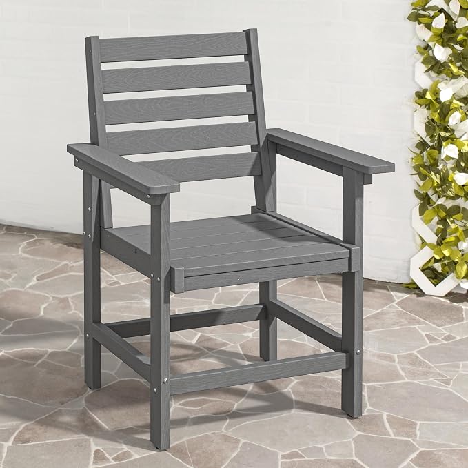 Patio Dining Chairs Set of 2, HDPS Weather Resistant Outdoor Chairs with Armrest, Heavy Duty 300LBS Support Patio Chairs for Backyard Deck Porch Balcony, Gray