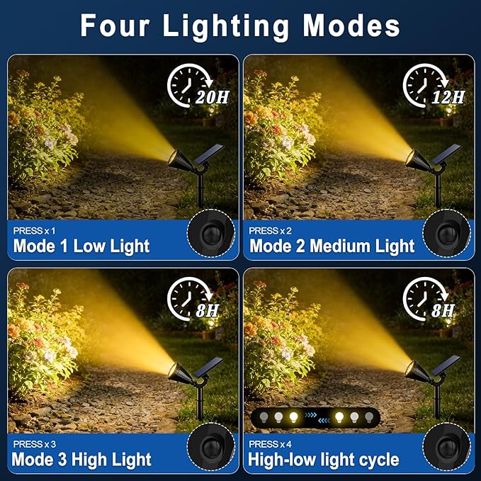 Solar Spot Lights Outdoor Waterproof IP65, Flag Landscape Spotlights | 2 Pack 4 Lighting Modes Solar Powered Spotlights Auto On/Off,Solar Garden Yard Pathway Wall Uplights for Outside,Warm White