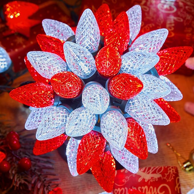 Brightown C9 LED Christmas Lights Outdoor, 66 ft 100 LED Strawberry String Lights, Waterproof Commercial Grade Extendable for Outside Roofline Patio Home Xmas Decoration, Red and White