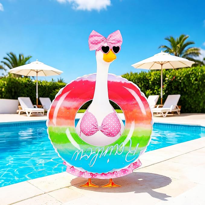23 in Porch Goose Summer Outfit Bikini, Hawaiian Porch Goose Swimsuit Clothes Costume Accessories with Bow Glasses Swim Ring for 23" Summer Goose Garden Patio Statue Decor (Pink)