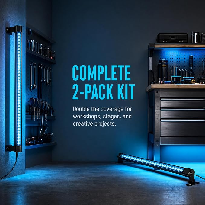 2Pcs 36W Blue Wall Washer Light 2FT 120V IP67 Waterproof Plug-in | Outdoor LED Light Bar/Lifespan 50K Hr/150° Adjustable/family enthusiasts DIY Craft Projects Laundry Rooms Tool Sheds Concert