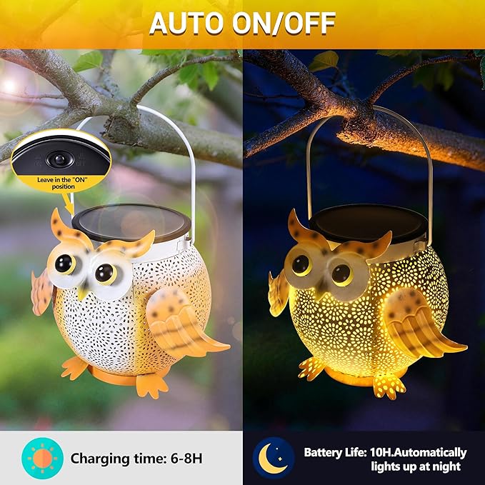 Solar Lantern Outdoor Lights, Cute Metal Solar Owl Lamp with Sound, Waterproof 2 Mode Hanging Solar Owl Lights for Yard Garden Patio Tree Pathway Lawn Outdoor Decorations