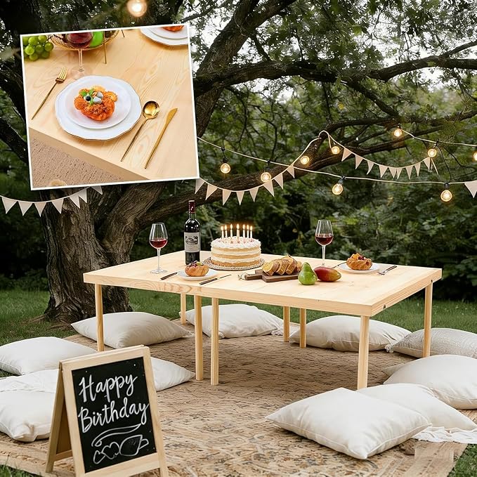 80"x30" Boho Wooden Picnic Table, Portable Wood Picnic Desk,Solid Wood Picnic Table, Boho Low Picnic Floor Desk for Beach, Camping, Backyard, Floor Seating