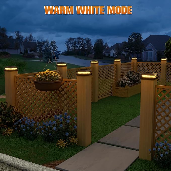 APONUO Solar Post Cap Lights for 4x4 Posts - IP64 Waterproof, 3000K LED, No-Wire Fence Lights & Deck Lights for Patio Garden Yard Patio, Black-Warm White, 8 Pack