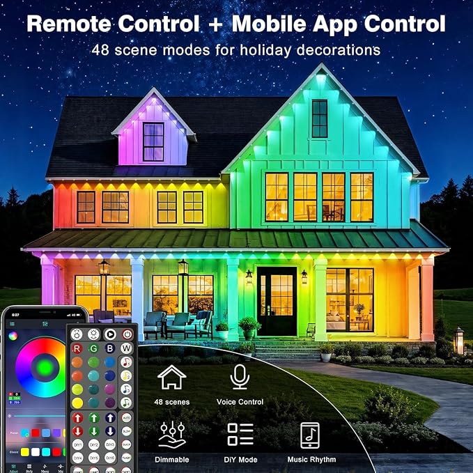 LITSOUL 400FT Permanent Outdoor Lights for House Waterproof, Smart RGB Eave LED Lighting with 16 Million Colors, IP67 Outdoor Strip Lights for Christmas Halloween Holiday Daily Decorations(400FT)