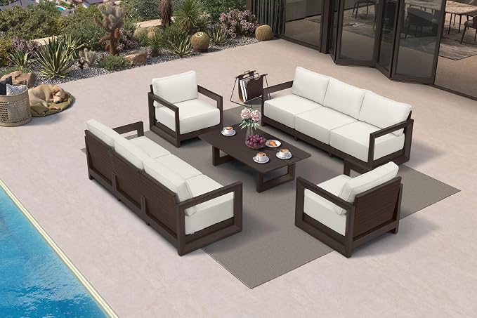 PURPLE LEAF Patio Furniture Set Enclosed Outdoor Couch with 9.6" Thick Cushion and Soft Pillows 9 Piece Outdoor Sectional Sofas with Table Modern Outdoor Conversation Sets for Yard Porch Deck, Bronze