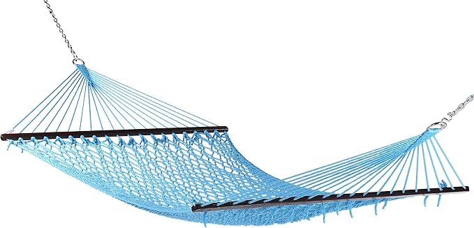 Jumbo Caribbean Rope Hammock and Metal Tri Beam Stand Mocha (Light Blue)