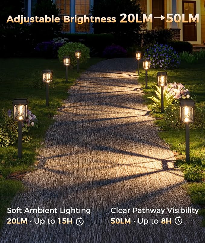 XMCOSY+ Solar Lights Outdoor Waterproof, 6 Pack Solar Pathway Lights | 20-50LM adjustable brightness, 3-in-1 landscape light for yard, backyard, driveway, landscape, path (warm/cool white)
