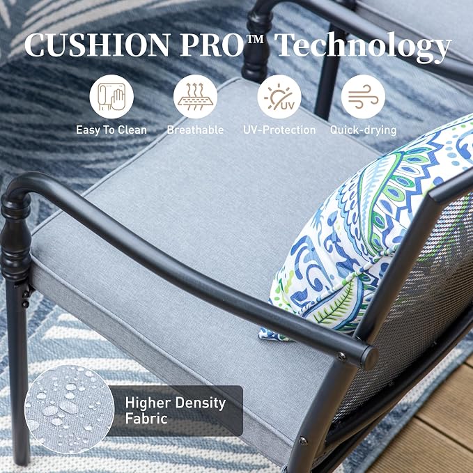 SUNSHINE VALLEY Patio Table and Chairs Set of 4, All-Weather Breathable Metal Mesh Patio Chair with Gourd-Shaped Armrests, 42x42 Round Table with Umbrella Hole, 5 Pcs Metal Frame Patio Dining Set