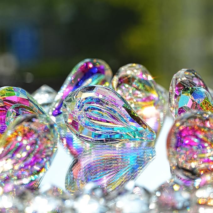 12pcs Suncatcher Crystal 50mm AB Loquat Shape Chandelier Parts Drops Prisms | Rainbow Maker,Hanging Crystal Sun Catchers,Colorful Glass Ornaments For Christmas Tree,Glass Beads For Suncatcher