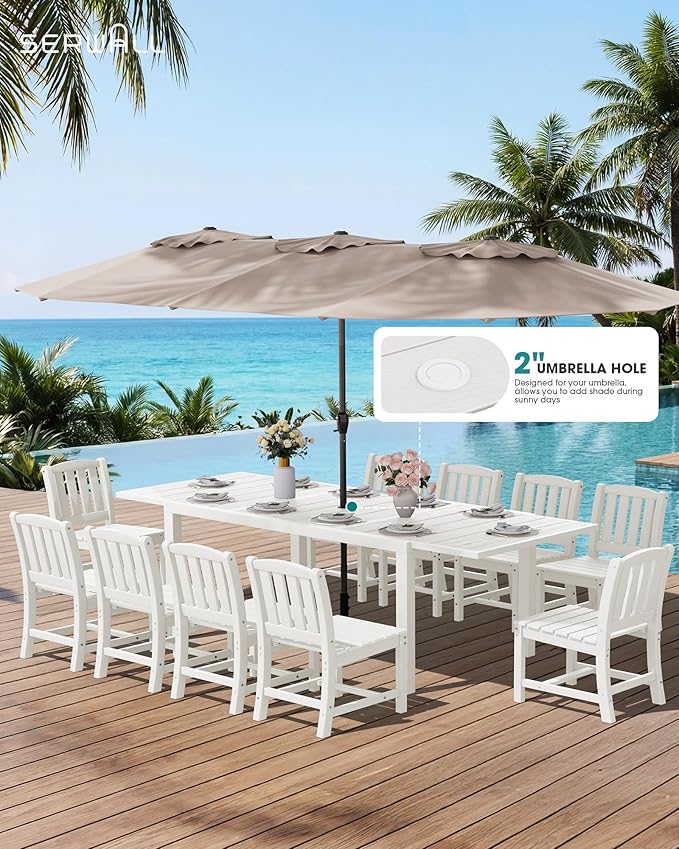 SERWALL Outdoor Dining Chairs Set of 4, White | All-Weather HDPE Patio Armless Chairs Suitable Outdoor Dining Table