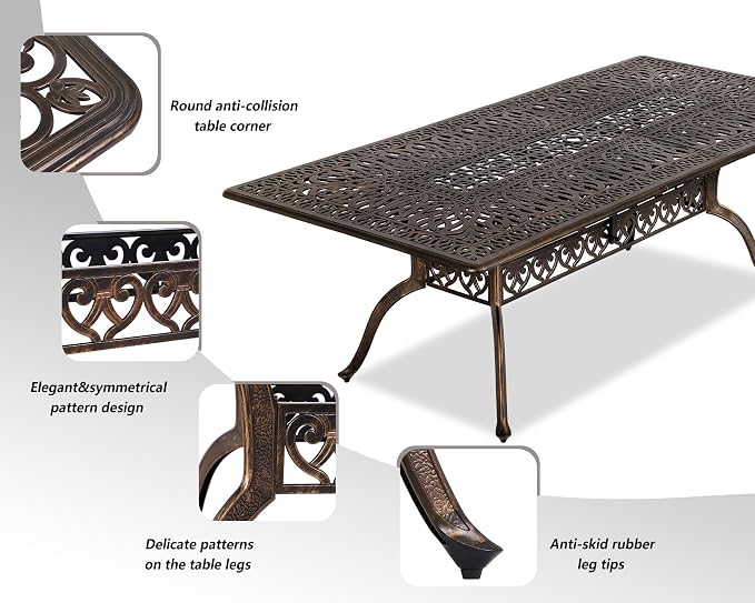 Grepatio 9 Piece Cast Aluminum Patio Furniture Set Outdoor Dining Set Bistro Furniture Set with 8 Armchairs and Dining Table, 8 Cushions for Backyard Garden Poolside (Khaki)