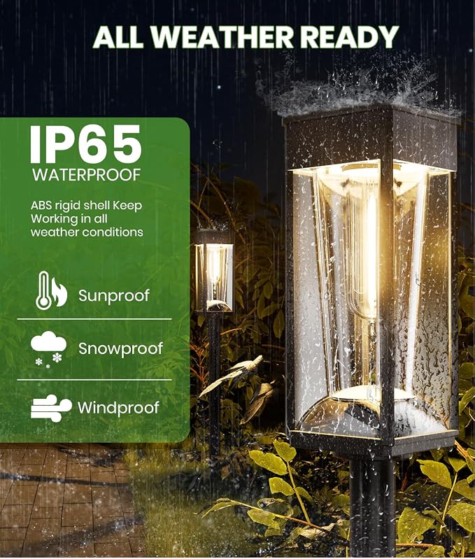 BITPOTT Solar Lights Outdoor Pathway, 4 Pack 2-in-1 Warm&Cool, Bright Solar Path Lights Waterproof IP65, Solar Outside Light Auto On/Off, Long Lasting Light for Yard, Patio, Garden, Landscape Decor