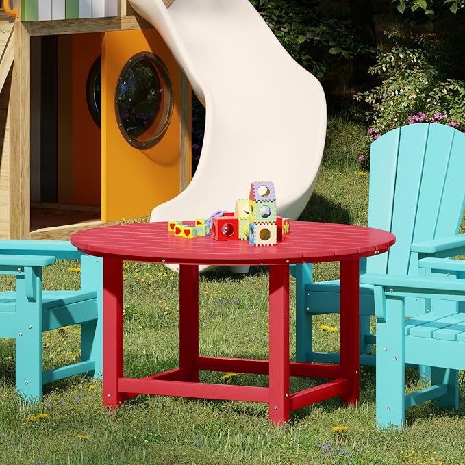 WestinTrends Malibu Kids Outdoor Patio Furniture HDPE 38" Wide Round Dining Table, Red
