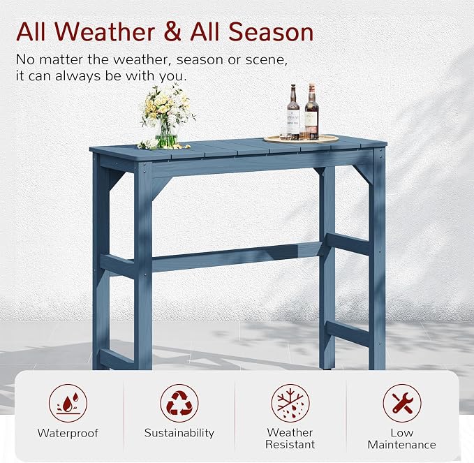 Stoog All-Weather Outdoor Bar Table, Patio Counter Height Bar Tables with Waterproof Top, Never Fade or Rot, for Balcony, Backyard, Porch, and Poolside, Blue