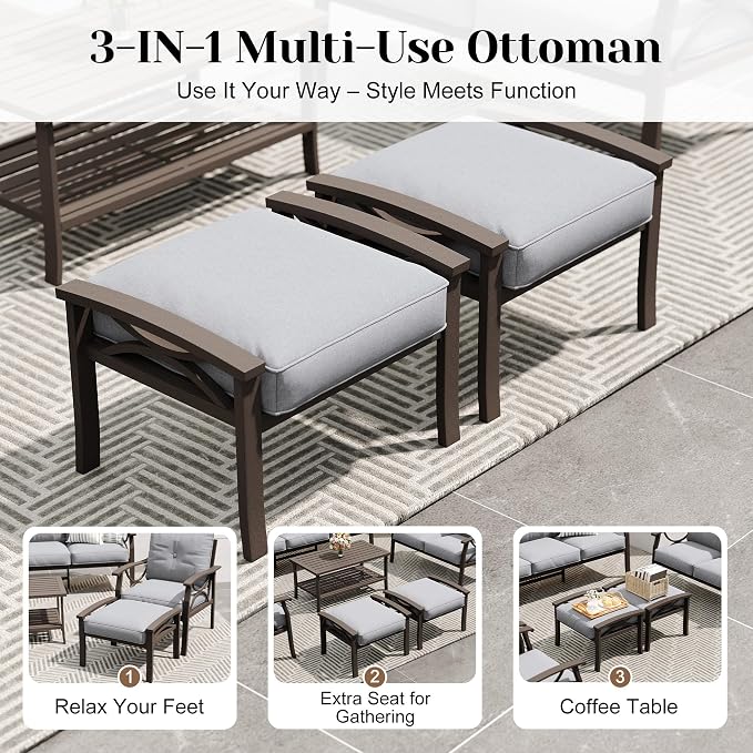 FansaFurn 8-Pieces Outdoor Patio Furniture Set, Outdoor Metal Sectional Furniture with Cushions, Outdoor Conversation Seating Set with Coffee Table for Garden, Balcony, Deck, Backyard, Grey