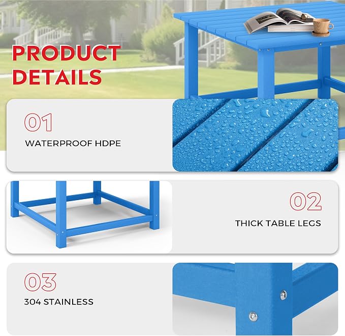 Costaelm Outdoor Kids Table, Toddler Dinner Table Baby Desk Outdoor Childrens Party Tables for Arts & Crafts, Snack Time, Multi-Activity Desk for Ages 2-8 in Classroom/Outside, Pacific Blue