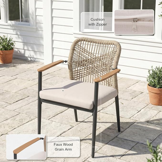SUNSITT 9 Piece Outdoor Patio Dining Set, 63" - 105" Aluminum Expandable Outdoor Dining Table and 8 Woven Wicker Patio Chairs w/WPC Armrests for Garden, Dark Grey