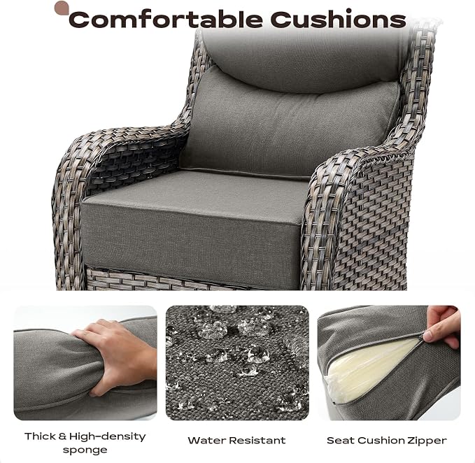 Rilyson Outdoor Patio Furniture Set - Weather Resistant Wicker,High Back,6 inch Cushions,6 Piece Patio Furniture Set with Swivel Rocker Chairs and Side Table for Deck Porch Yard,Mixed Grey/Blue