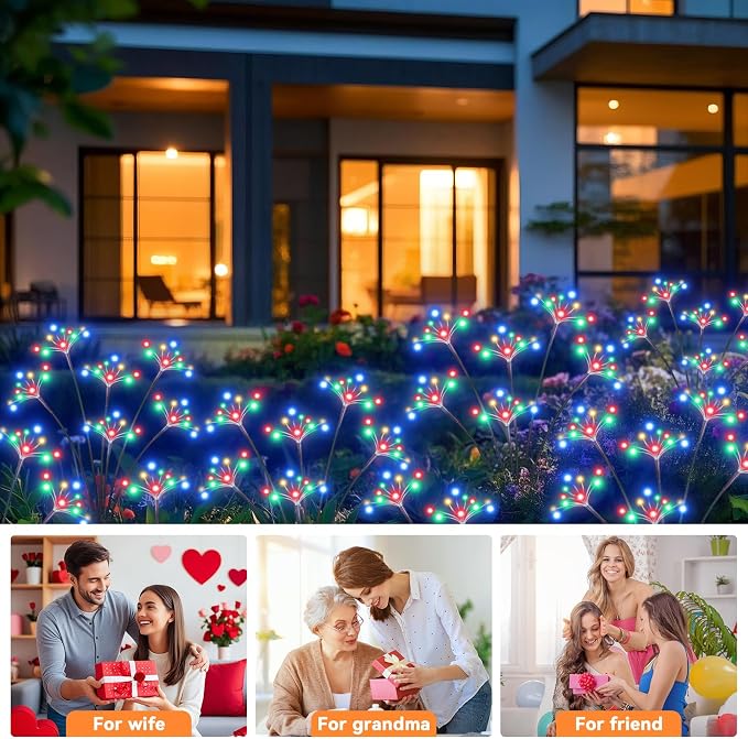 Solar Garden Lights 2 Pack Waterproof Solar Swaying Starburst Light Outdoor Lights for Yard Patio Walkway Pathway Party Wedding Christmas Decorative, Multicolor