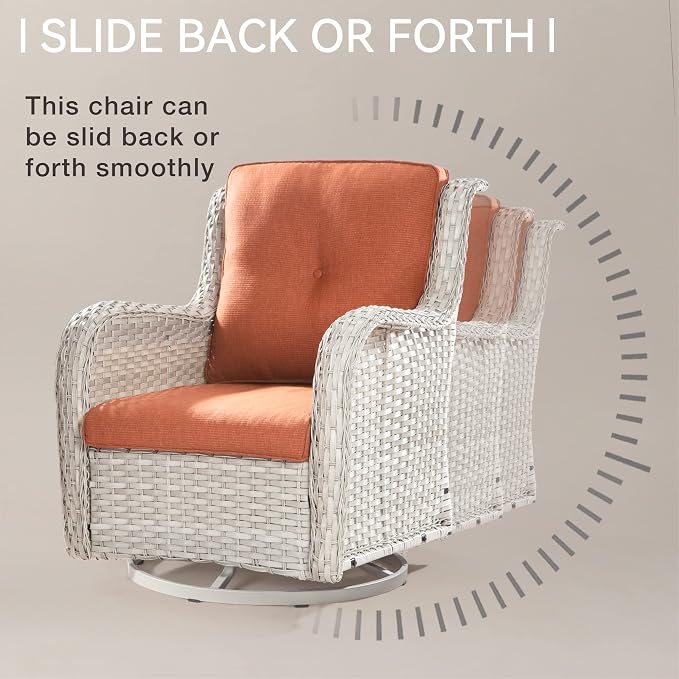 Joyside Outdoor Swivel Rocker Patio Chairs Set of 2 and Matching Side Table - 3 Piece Wicker Patio Bistro Set with Premium & Soft Fabric Cushions(Light Grey/Orange)