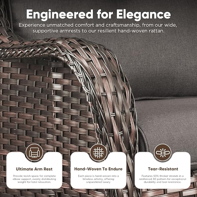 Belord 7 Piece Wicker Patio Furniture Set, Outdoor Swivel Rocker Chairs Set of 2 with Ottomans, 3 Seat Sofa and Loveseat, All Weather Patio Conversation Furniture Set, for Pool,Yard Brown Wicker/Gray