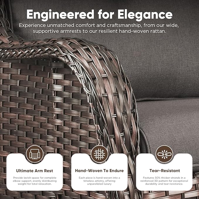 Belord Outdoor Swivel Chairs Set of 2,Patio Wicker Rocker Chairs with Ottomans, All Weather Patio Conversation Furniture Set, Ideal for Porch Balcony Deck Yard, Brown Wicker/Gray