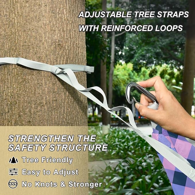 Camping Hammock Outdoor Hammocks for Outside Purple Blue Checkered Beach Trees Portable Lightweight with Pockets Tree Straps Indoor