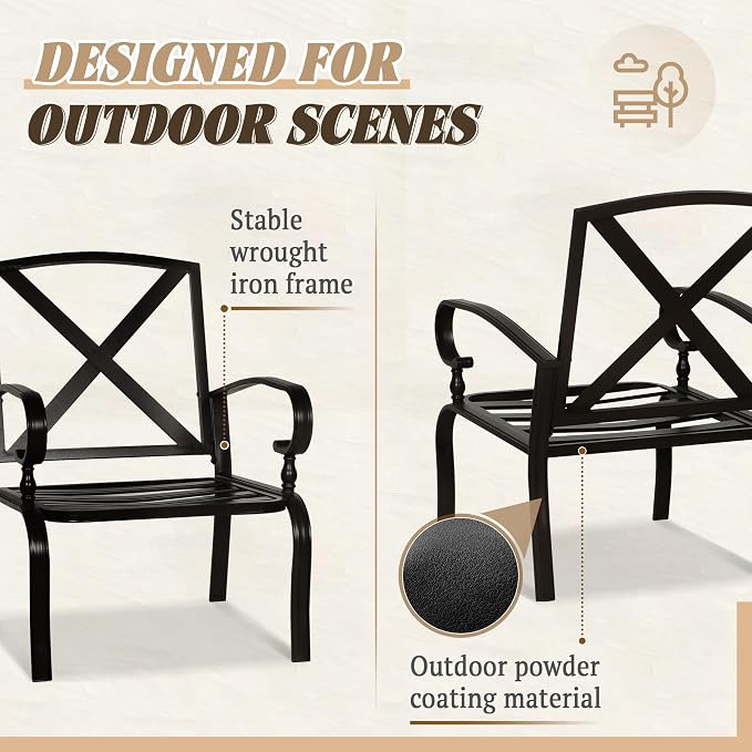 5 Pcs (6 Seats) Metal Outdoor Patio Furniture Conversation Sets, Glider, Loveseat and Coffee Table, 2 Single Chairs with Cushions (Brown)