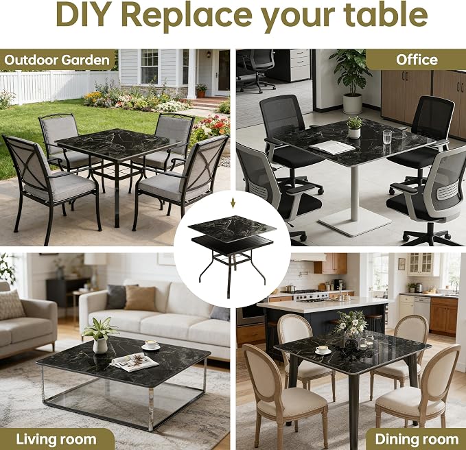 Square Table Top, 39.3" Black Sintered Stone Tabletop, DIY Replacement & Cover Marble Desktop, Scratch & Wear Resistant, Suitable for Indoor & Outdoor