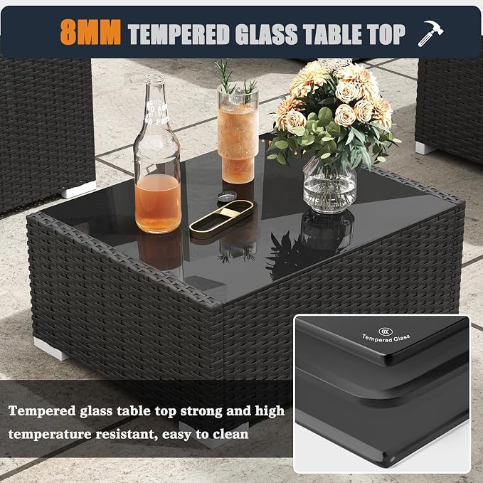 Patio Furniture Set with Fire Pit Table, 10 Pieces Outdoor All-Weather Wicker Conversation Sectional Chair Sofa Set