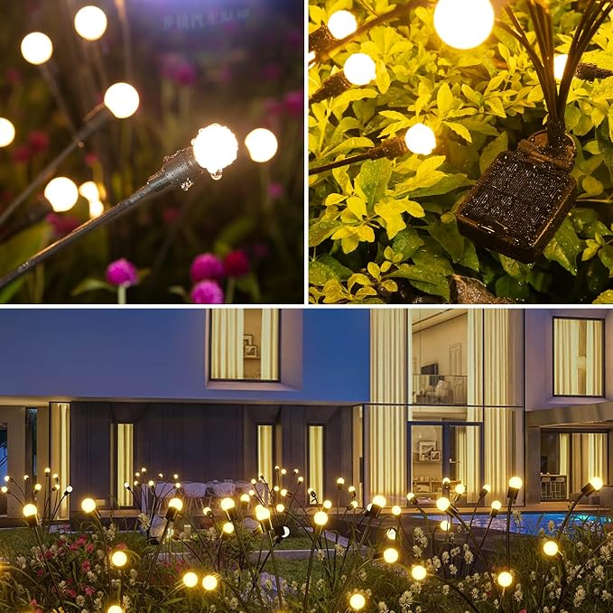 ASMAD Solar Lights Outdoor(6 Pack-48 LEDs),Solar Garden Lights,Fairy Lights | Firefly Light for Garden Decor, Outdoor lights, Outdoor Decor, Patio Decor, Gifts for Women, Gifts for Grandma, Big Bulb