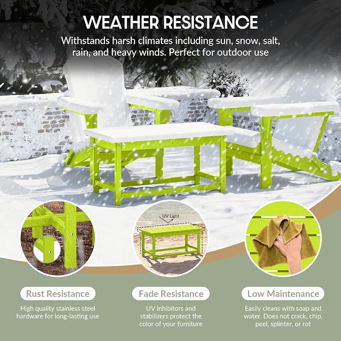 WestinTrends Malibu Outdoor Coffee Table, 35" x 17.5" All Weather Poly Lumber Patio Adirondack Coffee Table for Garden Lawn Porch Balcony, Lime