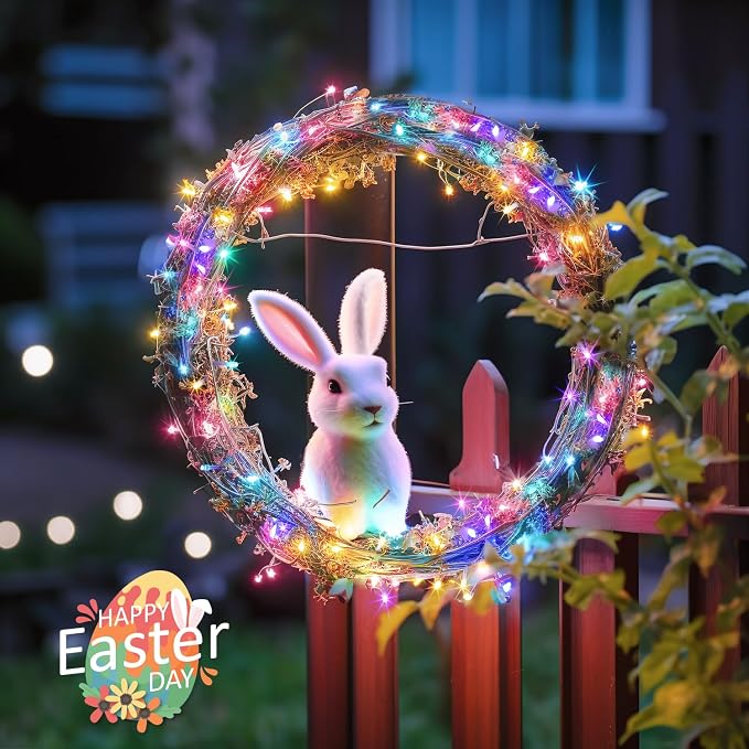 JMEXSUSS 33ft 100 LED Easter Lights for Indoor Outdoor Use | 8 Modes Connectable Easter String Lights Plug-in, Clear Wire Colorful Christmas String Lights Outdoor Waterproof