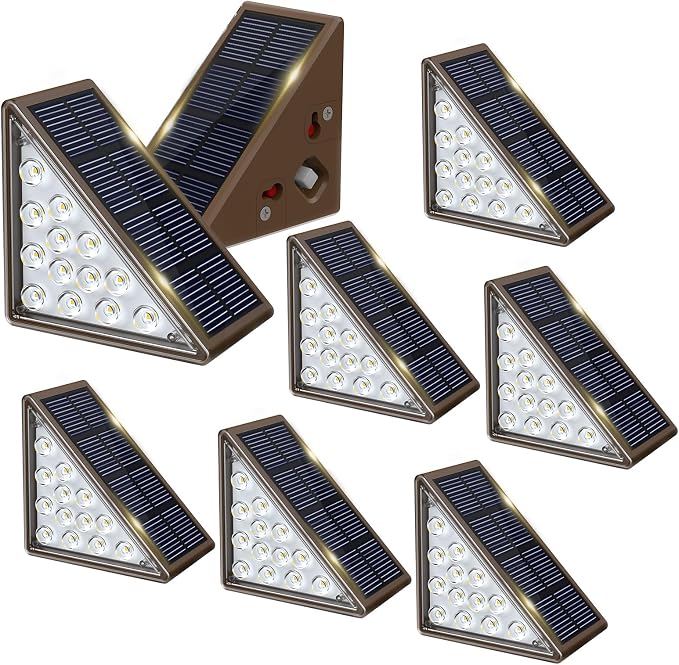 JOFIOS Solar Step Lights for Outside,8pack Solar Stair Lights Outdoor Waterproof IP67,Outdoor Deck Step Lights,Solar Outdoor Lights for Staircase,Patio,Front Step(Cool Brown)