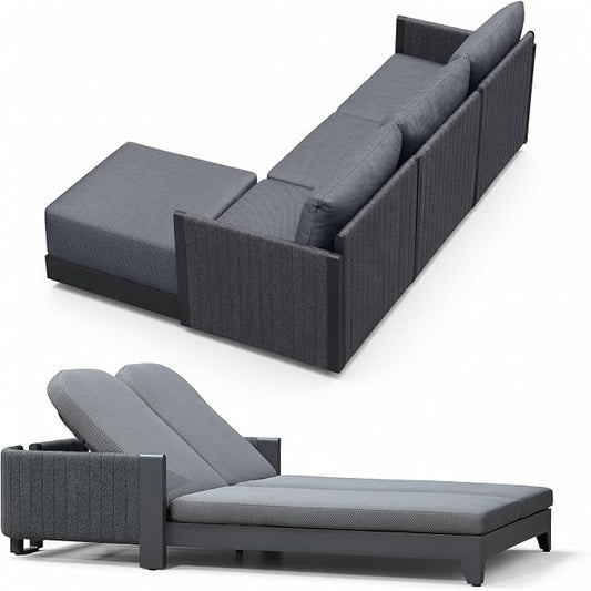 PURPLE LEAF 5 Pieces Patio Conversation Sets with 2 Person Lounge Chair All Weather Outdoor Couch Sectional Set with Cushion Small Conversation Set for Garden Poolside Backyard Gray